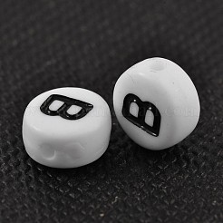 アクリルビーズ  横穴付き  文字L  フラットラウンド  文字B  7x4mm  穴：1.2~1.8mm  約3500個/500g&nbsp;PL37C9070-B