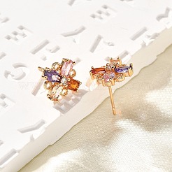 Brass Micro Pave Cubic Zirconia Stud Earrings&nbsp;EJEW-R018-10G-02