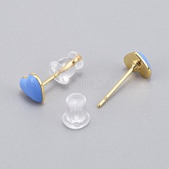 真鍮エナメルスタッドピアス  プラスチック製のピアスキャッチで  長持ちメッキ  ハート  18KGP本金メッキ  コーンフラワーブルー  6x6.5mm  ピン：1mm&nbsp;EJEW-L231-65B