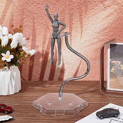 調整可能な蛇骨ブラケットを備えたプラスチック製ミニフィギュアディスプレイスタンド  アクションフィギュアディスプレイホルダー  透明  15x13x28.5cm&nbsp;ODIS-WH0070-81A