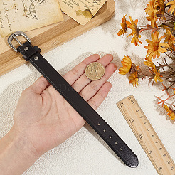 パンクロック風牛革コードブレスレット 1個  鉄と  プラチナ  ブラック  10-1/8インチ（25.7cm）&nbsp;BJEW-CL0001-51B