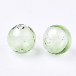 手作り吹きガラスビーズ  ラウンド  薄緑  14x14mm  穴：1~2mm&nbsp;BLOW-T001-32A-05