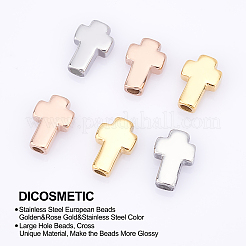 6個3色304ステンレススチールビーズ  大穴ビーズ  クロス  ミックスカラー  14x10x4mm  穴：2.5mm  2個/カラー&nbsp;STAS-DC0001-95