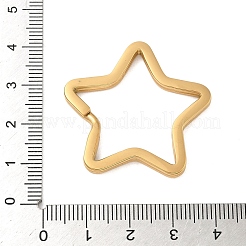 304ステンレススチール製スプリットキーリング、手磨き仕上げ  スター  ゴールドカラー  33x35x3mm  穴：28.5x29.5mm&nbsp;STAS-D144-01A-G