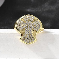 Brass Micro Pave Cubic Zirconia Cuff Rings for Women&nbsp;RJEW-F181-04G