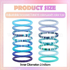 ポリマー粘土ブレスレット15個  ストレッチブレスレット  ミックスカラー  内径：2インチ（5cm）  15個/セット&nbsp;BJEW-SW001594
