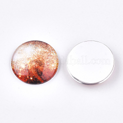 星空模様プリントガラスカボション  半円/ドーム  カラフル  25x6~6.5mm&nbsp;X-GGLA-N004-25mm-D71