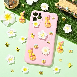 35個7スタイル不透明樹脂カボション  ミツバチと花とボトル  ミックスカラー  7~37x8.5~29.5x5.5~7.5mm&nbsp;RESI-YW0006-45