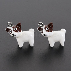 不透明樹脂ペンダント  プラチナメッキ鉄ループ付き  犬  ココナッツブラウン  21x21.5~22x11mm  穴：2mm&nbsp;RESI-N021-21B-01