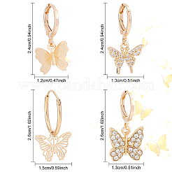 真鍮と合金のダングルフレンチフックピアス（女性用、4ペア、4スタイル）  蝶  ライトゴールド  23.5~27x12~15mm  1ペア/スタイル&nbsp;EJEW-AN0003-83