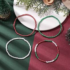4個 4スタイル クリスマス ガラス シードビーズ ストレッチ ブレスレット セット  女性と男性のための重ね付けできるブレスレット  ミックスカラー  内径：2-1/8~2-1/4インチ（5.5~5.6cm）  1個/スタイル&nbsp;BJEW-JB10475