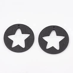ペアウッドペンタクルペンダント  染め  スターとフラットラウンド  ミックスカラー  30x3mm  穴：2mm&nbsp;WOOD-T010-08-M