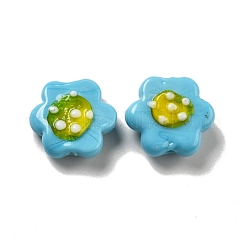 手作りランプワークビーズ  花  空色  18~19x20.5x8.5mm  穴：1.6mm&nbsp;LAMP-E024-01D