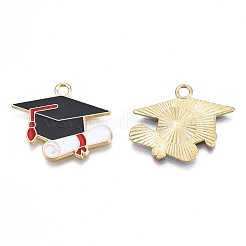 メッキ合金エナメルチャームラック  カドミウムフリー＆ニッケルフリー＆鉛フリー  ライトゴールド  医者の帽子  ブラック  23x29x1.5mm  穴：2.5mm&nbsp;X-ENAM-N055-064