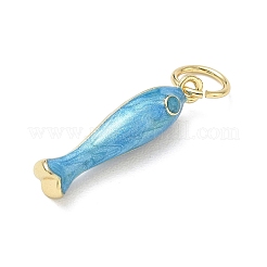 真鍮製エナメルペンダント  魚のチャーム  丸カン付き  長持ちメッキ  ラックめっき  鉛フリー＆カドミウムフリー  18KGP本金メッキ  ディープスカイブルー  27x6x7mm  穴：6mm&nbsp;KK-CBA6980-11G-B