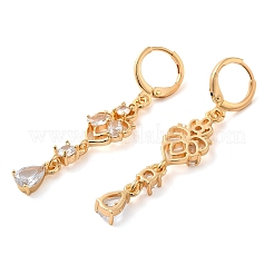 ラックメッキゴールデンブラスダングルフレンチフックピアス  キュービックジルコニア付き  花  透明  50x10mm&nbsp;EJEW-B037-17G