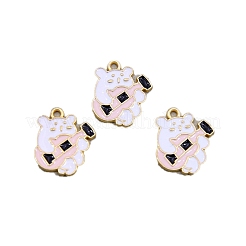合金エナメルチャーム  ギターチャーム付きパンダ  ライトゴールド  ピンク  20x18x2mm  100個/セット&nbsp;PW-WGAC5C7-03