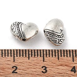 チベット風合金ビーズ  カドミウムフリー＆鉛フリー  ハート  アンティークシルバー  7x10x5mm  穴：1mm  約909個/1000g&nbsp;FIND-A035-04AS