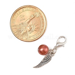 12Pcs 12 Colors Round Acrylic & Wing Alloy Pendant Decoration&nbsp;HJEW-JM02401