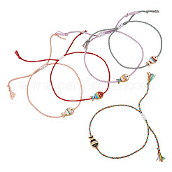 5Pcs 5 Colors Alloy Enamel Fish Charm Adjustable Bracelets&nbsp;BJEW-TA0001-31