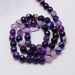 天然石縞瑪瑙/バンデットアゲートビーズ連売り  多面カット  染め  ラウンド  インディゴ  6mm  穴：1mm&nbsp;G-G581-6mm-21