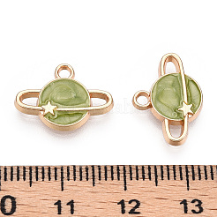 合金エナメルチャーム  カドミウムフリー＆鉛フリー  惑星  ライトゴールド  黄緑  11.5x16x2.5mm  穴：1.6mm&nbsp;LS-ENAM-T009-66A-RS