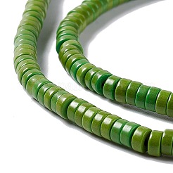 合成ターコイズビーズ連売り  ヒシビーズ  染め  フラットラウンド/ディスク  ライムグリーン  4x2mm  穴：1mm  約170個/連  16インチ&nbsp;X-TURQ-G110-4x2mm-10