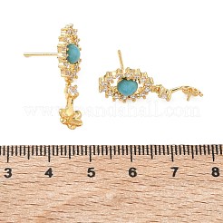 Brass Pave Cubic Zirconia Stud Earring Findings&nbsp;KK-C172-15G