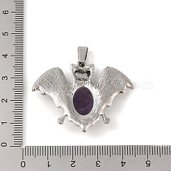 天然石アメジストペンダント  アンティークシルバートーン合金パーツ  コウモリのチャーム  32.5x41.5x6.5mm  穴：8.5x4.2mm&nbsp;G-G871-02AS-01