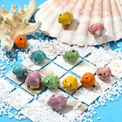12個 6色ハンドメイドプリント磁器ビーズ  手描きの陶器ビーズ  魚  ミックスカラー  15x17x12.5mm  穴：1.6mm  2個/カラー&nbsp;PORC-CJ0001-35