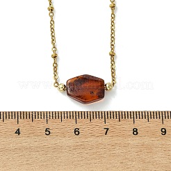 Gradient Color Natural Amber Nuggets Bead Pendant 304 Stainless Steel Satellite Chain Necklaces for Women&nbsp;NJEW-JN06063
