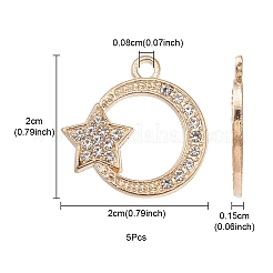 合金ラインストーンチャーム  星のチャームが付いたリング  ライトゴールド  20x20x1.5mm  穴：1.8mm&nbsp;FIND-YW0002-01