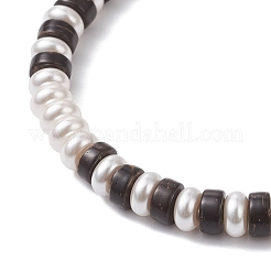 Coconut & Glass Flat Round Beads Stretch Bracelets for Women&nbsp;BJEW-JB12776
