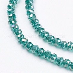 電気メッキガラスビーズセット  フル虹メッキ  多面カット  ロンデル  シーグリーン  3x2mm  穴：0.8mm  約135~140個/連  11.81~13.38インチ（30~34cm）&nbsp;X-GLAA-F076-FR04
