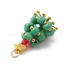 銅線入りガラスペンダント  真鍮のビーズで  クリスマスツリー  ゴールドカラー  26.5x15mm  穴：3mm&nbsp;PALLOY-TA00120-01