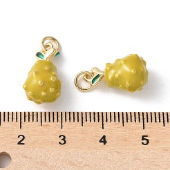 真鍮製エナメルペンダント  丸カン付き  長持ちメッキ  カドミウムフリー＆鉛フリー  ラックめっき  18KGP本金メッキ  フルーツチャーム  梨  16.5x9.5x9mm  穴：3.5mm&nbsp;KK-A252-38G-07