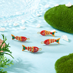 ラックメッキ真鍮チャーム  キュービックジルコニアエナメル  魚のチャーム  長持ちメッキ  鉛フリー＆カドミウムフリー  18KGP本金メッキ  レッド  26.5x8x6mm  穴：2.5x1.5mm  4pc&nbsp;KK-TA0008-56B-01