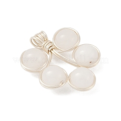 Natural Black Onyx(Dyed and Heated)/White Jade/Malaysia Jade/Rose Quartz/Quartz Crystal Copper Wire Wrapped Round Beaded Pendants&nbsp;PALLOY-JF03536-01