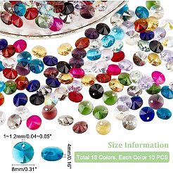 180 個 18 色のガラスチャーム  多面カット  コーン  ミックスカラー  8x4mm  穴：1~1.2mm  10個/カラー&nbsp;RGLA-NB0001-05