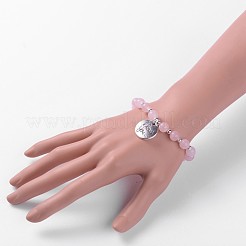 私はあなたの天然石ビーズのチャームブレスレットが大好きで、フラットラウンド  チベットスタイルの合金のペンダント付き  バラクォーツ  52mm&nbsp;BJEW-JB01846-03