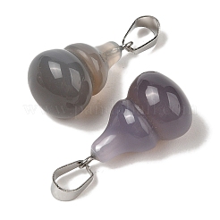 天然石グレーアゲートペンダント  201ステンレススチール製金具付き  ヒョウタン  22~23x13mm  穴：4x7mm&nbsp;G-B127-03P-19