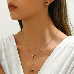 201 Stainless Steel Rhinestones Lariat Necklace & Stud Earring Set&nbsp;BF5135