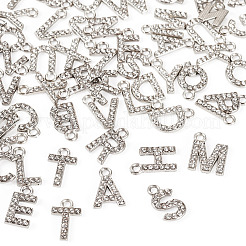 合金ラインストーンチャーム2セット  a～zの文字  プラチナ  13x3.5~14x2mm  穴：1.6mm  26個/セット&nbsp;ENAM-TA0008-99P