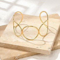 女性用304ステンレススチールカフバングル  ラウンド  18KGP本金メッキ  1-1/4インチ（3.2cm）  内径: 2-1/2インチ(6.5cm)x 2-1/8インチ(5.5cm)&nbsp;BJEW-U023-02G