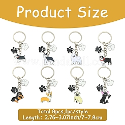 合金エナメルキーホルダー8個  足跡のある犬  鉄のリング付き  ミックスカラー  70~78mm&nbsp;KEYC-YW00277