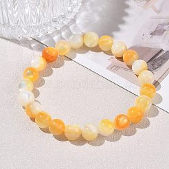 8mm天然イエローシェルラウンドビーズストレッチブレスレット  ゴールド  内径：2.05インチ（5.2cm）  ビーズ：8mm&nbsp;SH-CBACA76-18D