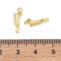 真鍮チャーム  花のチャームが付いた櫛  18KGP本金メッキ  13x5x2mm  穴：2.5mm&nbsp;KK-E797-04G