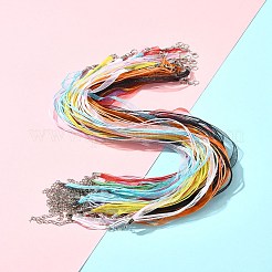 36個9色のワックスコードとオーガンジーリボンのネックレス作り  アイアン製カニカン付き  プラチナ  ミックスカラー  17.6インチ〜17.8インチ（45~45.5cm）  7mm  4個/カラー&nbsp;NCOR-FS0001-03