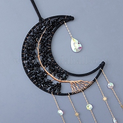 Copper Wire Wrapped Natural Obsidian Moon Hanging Ornaments&nbsp;PW-WG39344-01