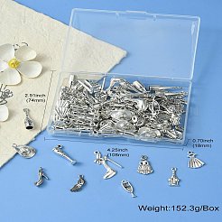 100 個 10 スタイルのチベットスタイル合金ペンダント  混合図形  アンティークシルバー  13.5~30x4~27.5x1.8~6.5mm  穴：1.4~3mm  10個/スタイル&nbsp;FIND-CJ0001-74